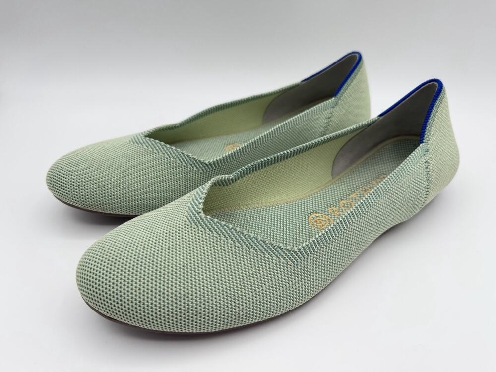 Rothy's The Flat Mint Green & Yellow Knit Slip On Round Toe Shoes Women’s 9.5